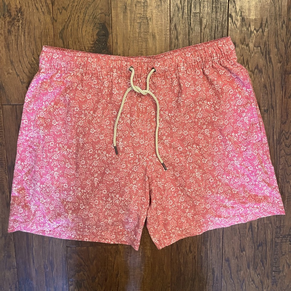 Fair Harbor Board Shorts Mens Pink floral Performance Swim Trunks Lined